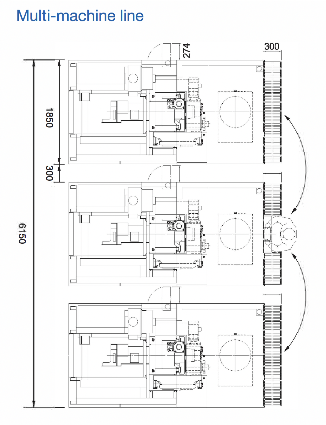 KTMH-400 Horizontal Machining Center Multi-machine line drawing