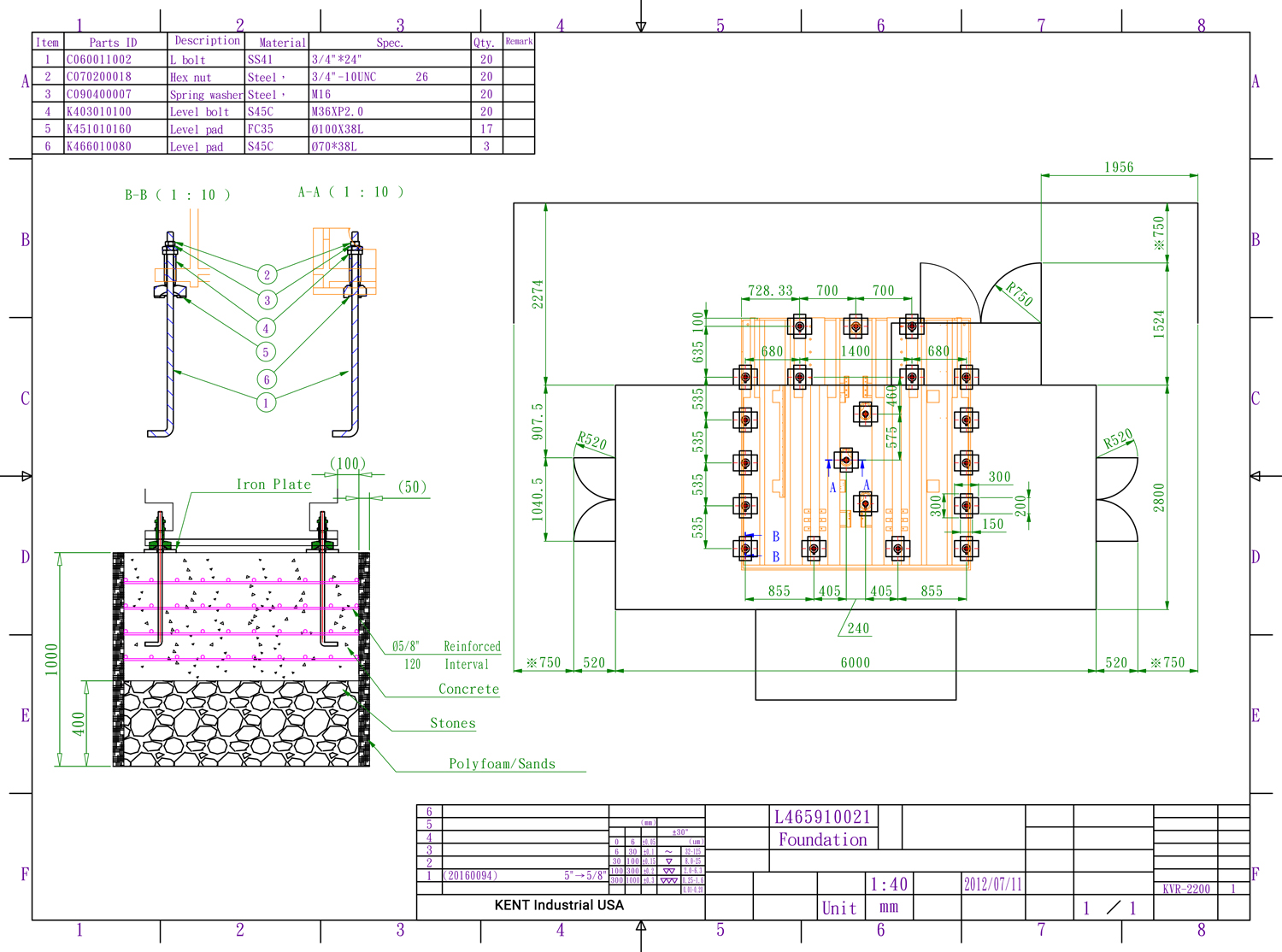 KVR-2200 Foundation Drawing