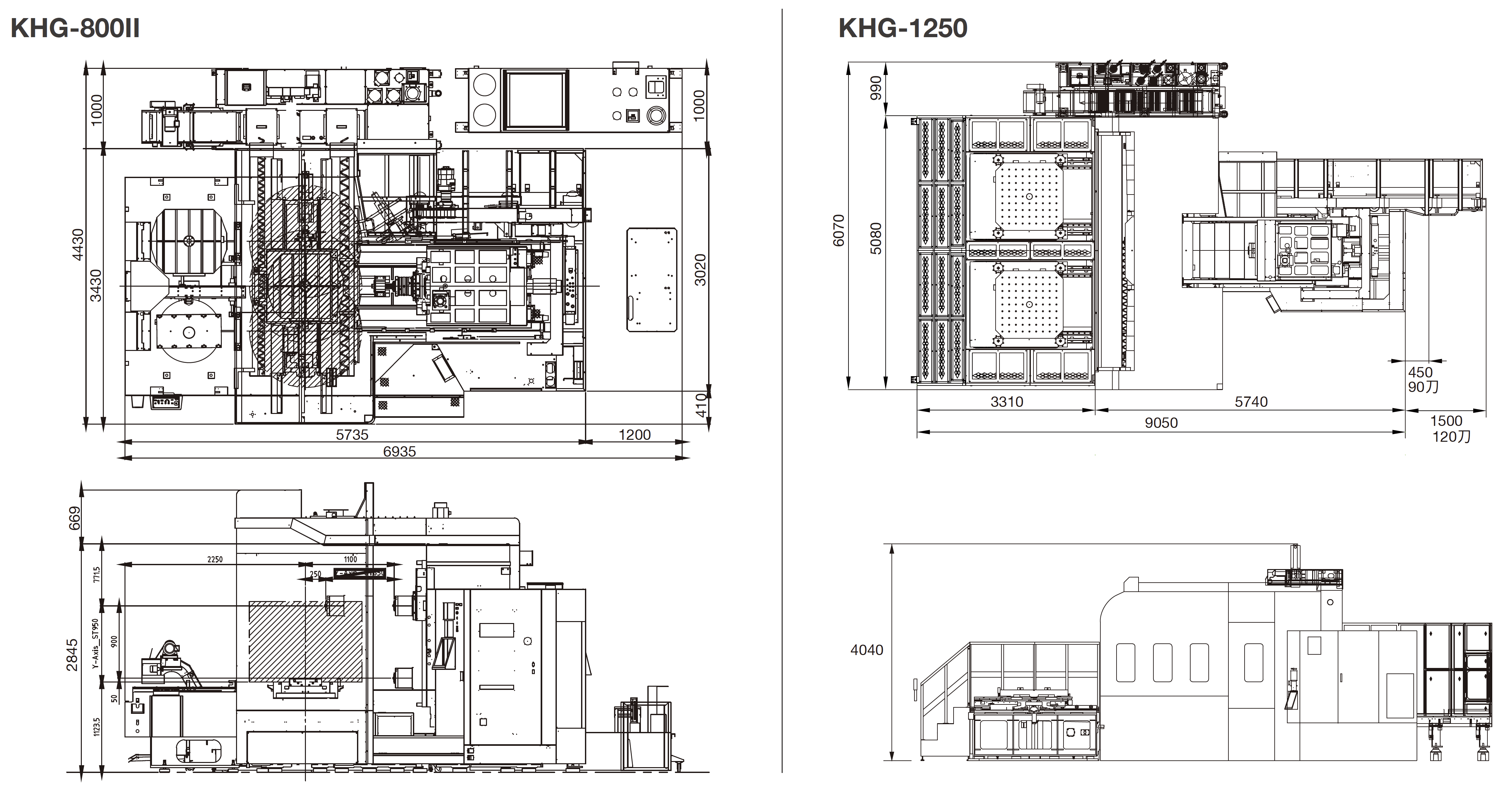 KENT CNC KHG-Series Horizontal Machining Center Machine Dimensions